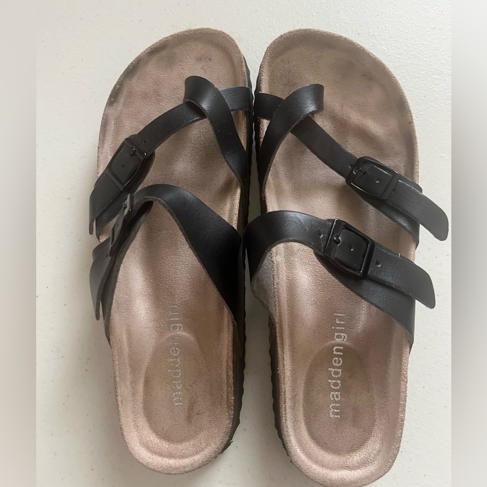 Madden Girl Black Double Buckle Crisscross Slide Sandals
